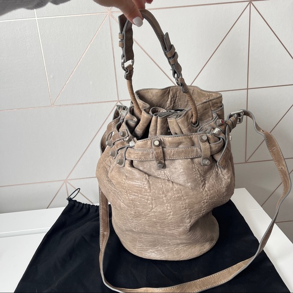 Alexander Wang Taupe Textured Leather Diego Bucket Bag - Picture 4 of 16